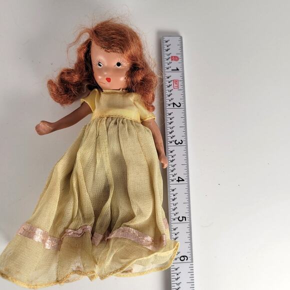 Vintage 6” Redhead Doll Yellow Gown Pink Ribbon Accents Collectible - Picture 10 of 12